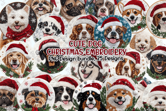 Cute Dog Christmas Embroidery Clipart PN