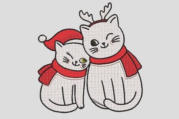 Happy Christmas Couple White Cats